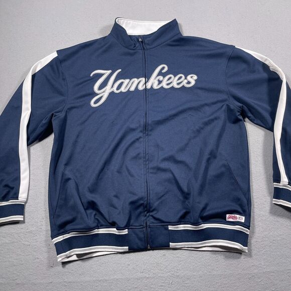 New York Yankees Jacket Men XL Stitches Athletic Zip Up Full Track‎ Navy White - Picture 2 of 12